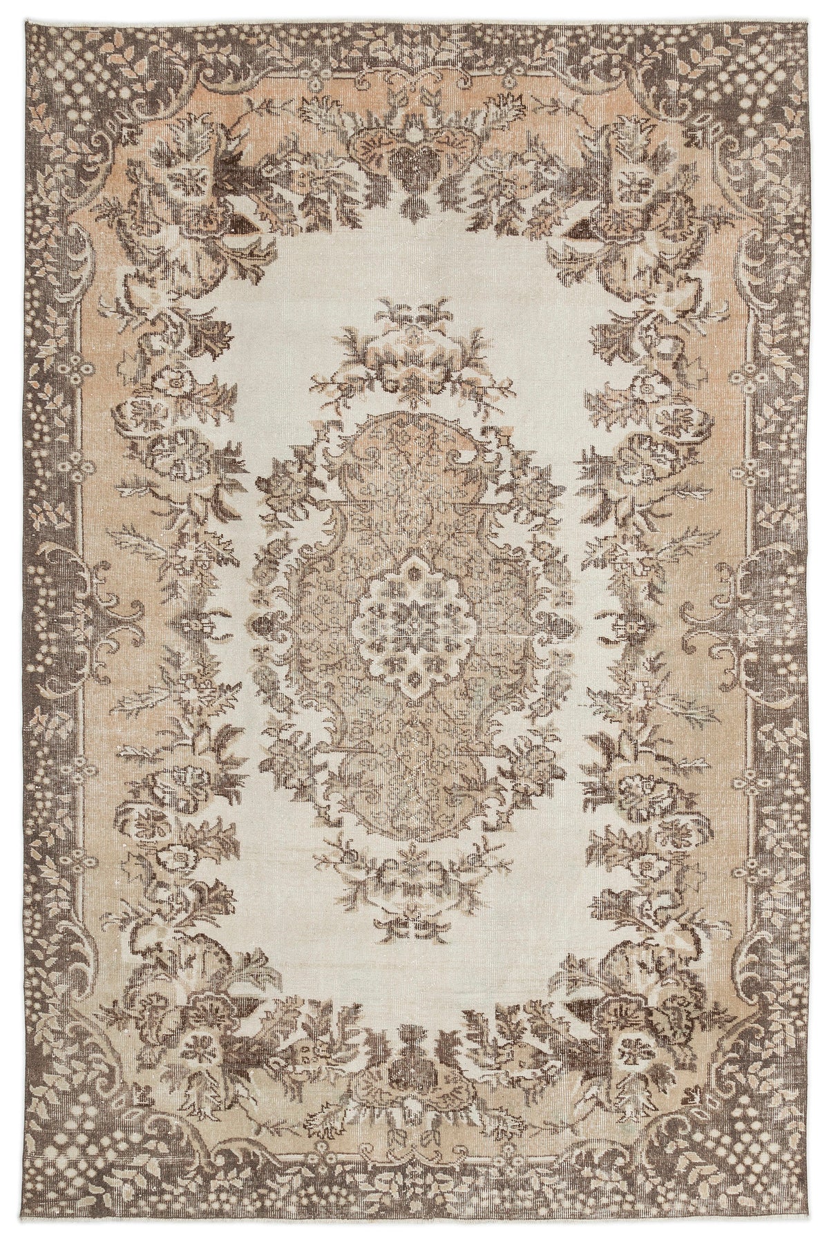 Beige Over Dyed Vintage Rug 6&#39;5&#39;&#39; x 9&#39;8&#39;&#39; ft 195 x 295 cm