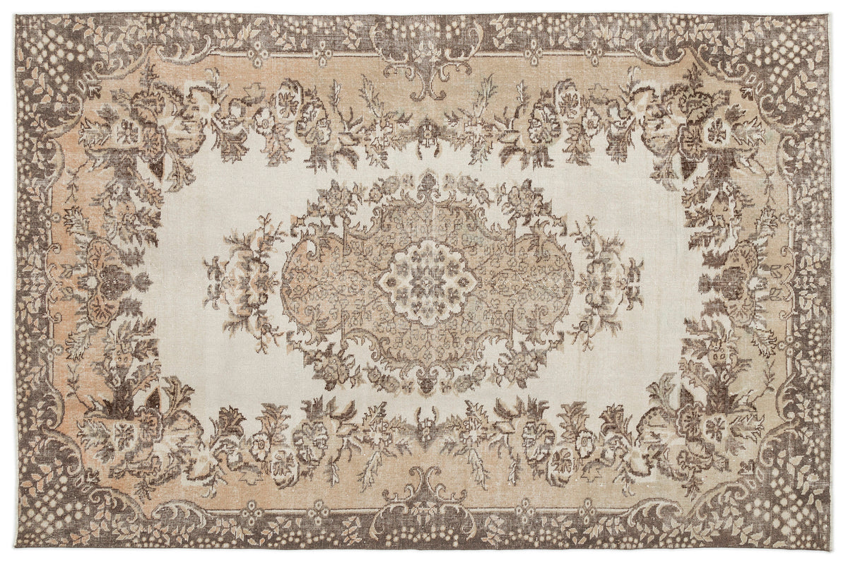 Beige Over Dyed Vintage Rug 6&#39;5&#39;&#39; x 9&#39;8&#39;&#39; ft 195 x 295 cm
