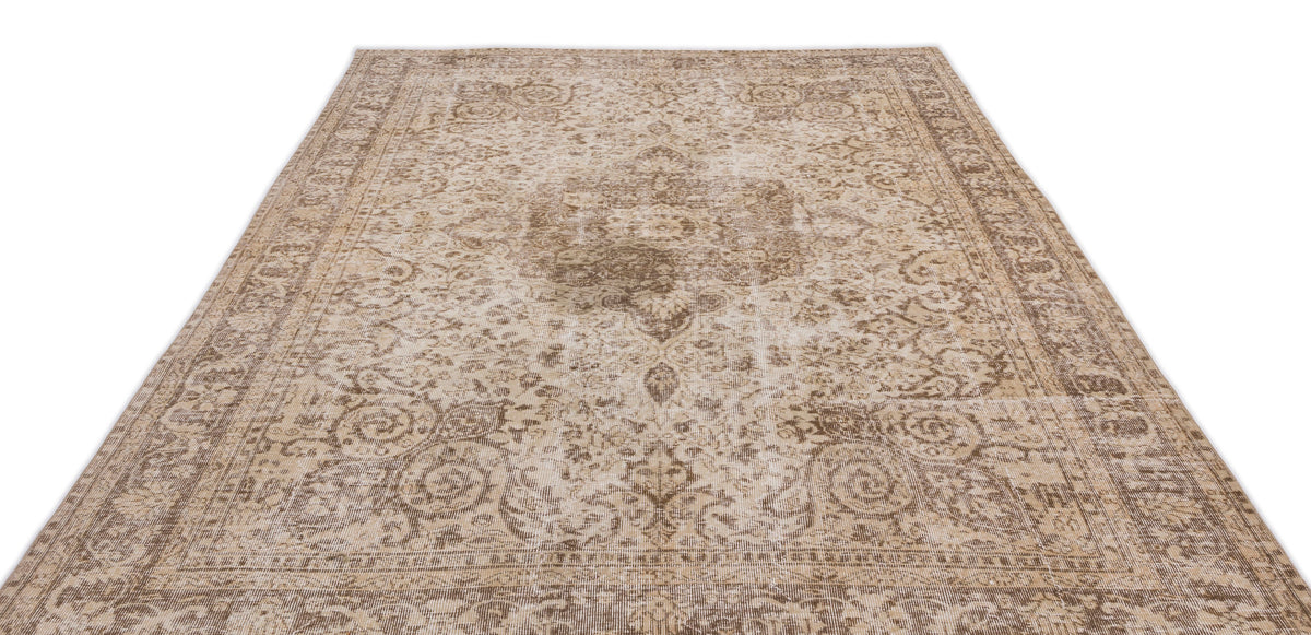 Beige Over Dyed Vintage Rug 7&#39;2&#39;&#39; x 9&#39;11&#39;&#39; ft 219 x 301 cm