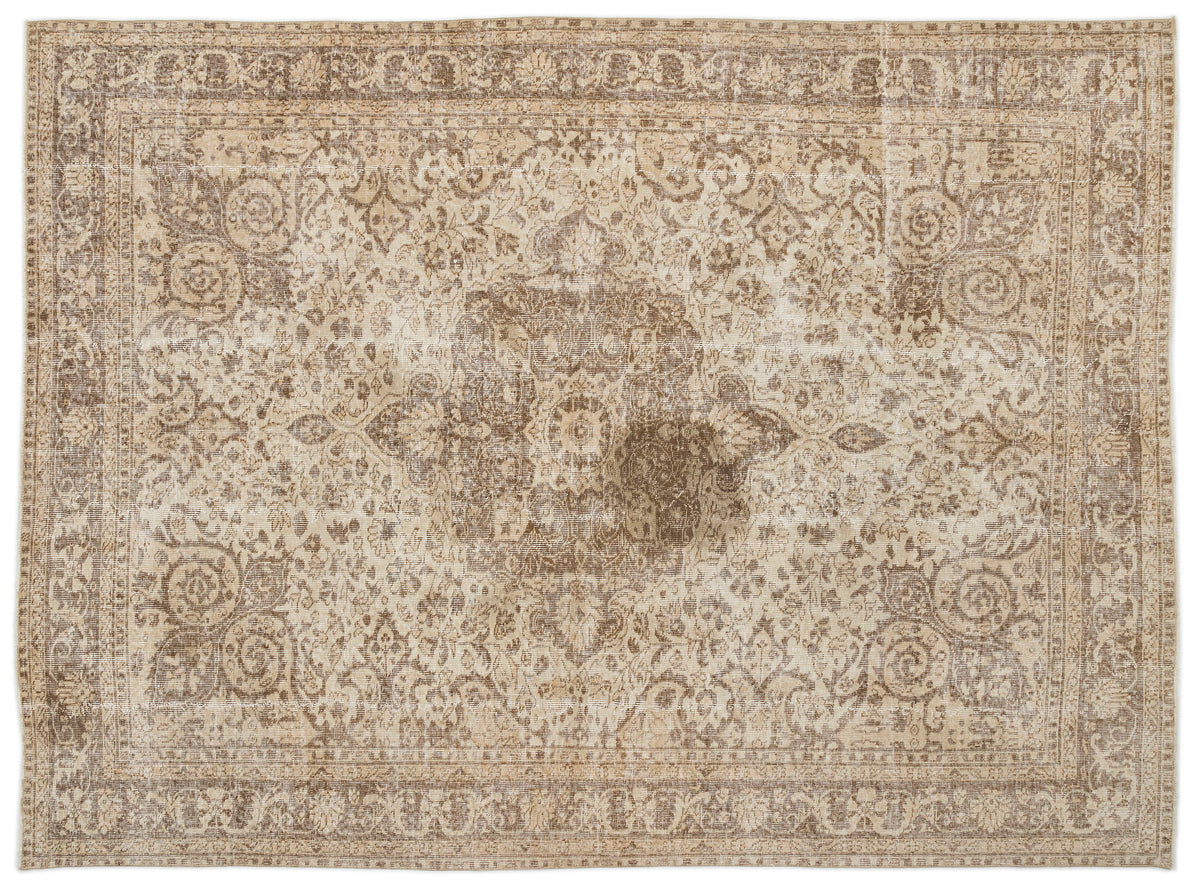 Beige Over Dyed Vintage Rug 7&#39;2&#39;&#39; x 9&#39;11&#39;&#39; ft 219 x 301 cm