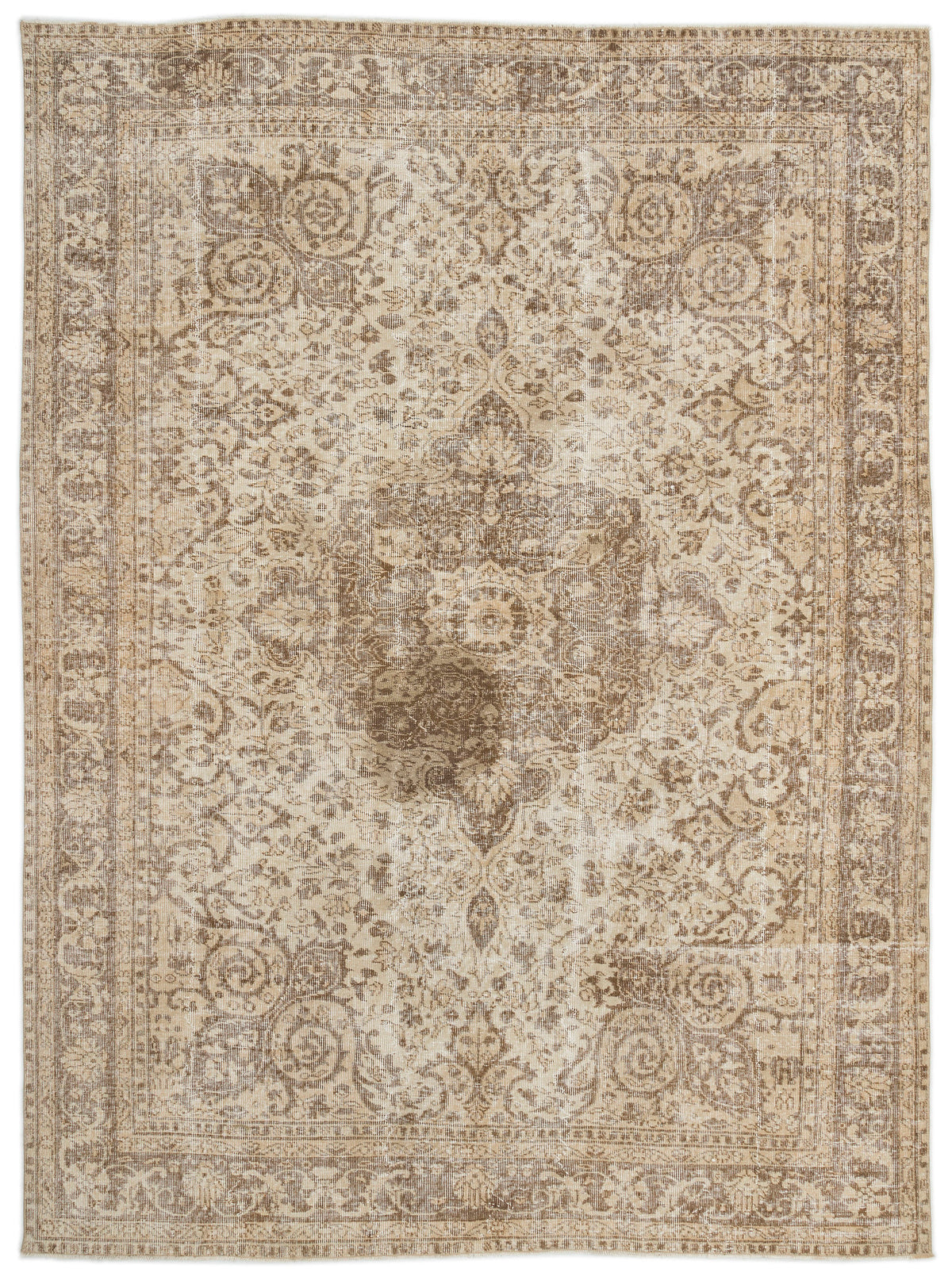 Beige Over Dyed Vintage Rug 7&#39;2&#39;&#39; x 9&#39;11&#39;&#39; ft 219 x 301 cm