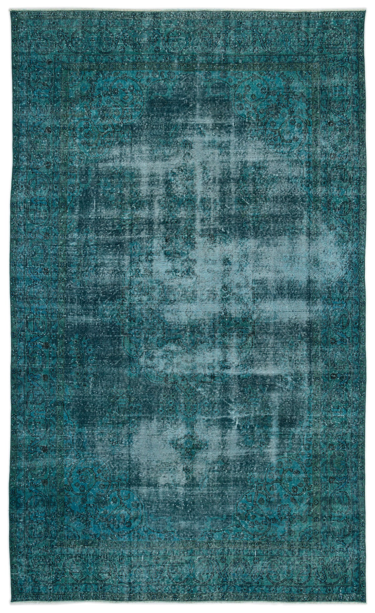 Turquoise  Over Dyed Vintage Rug 6&#39;6&#39;&#39; x 10&#39;11&#39;&#39; ft 197 x 334 cm