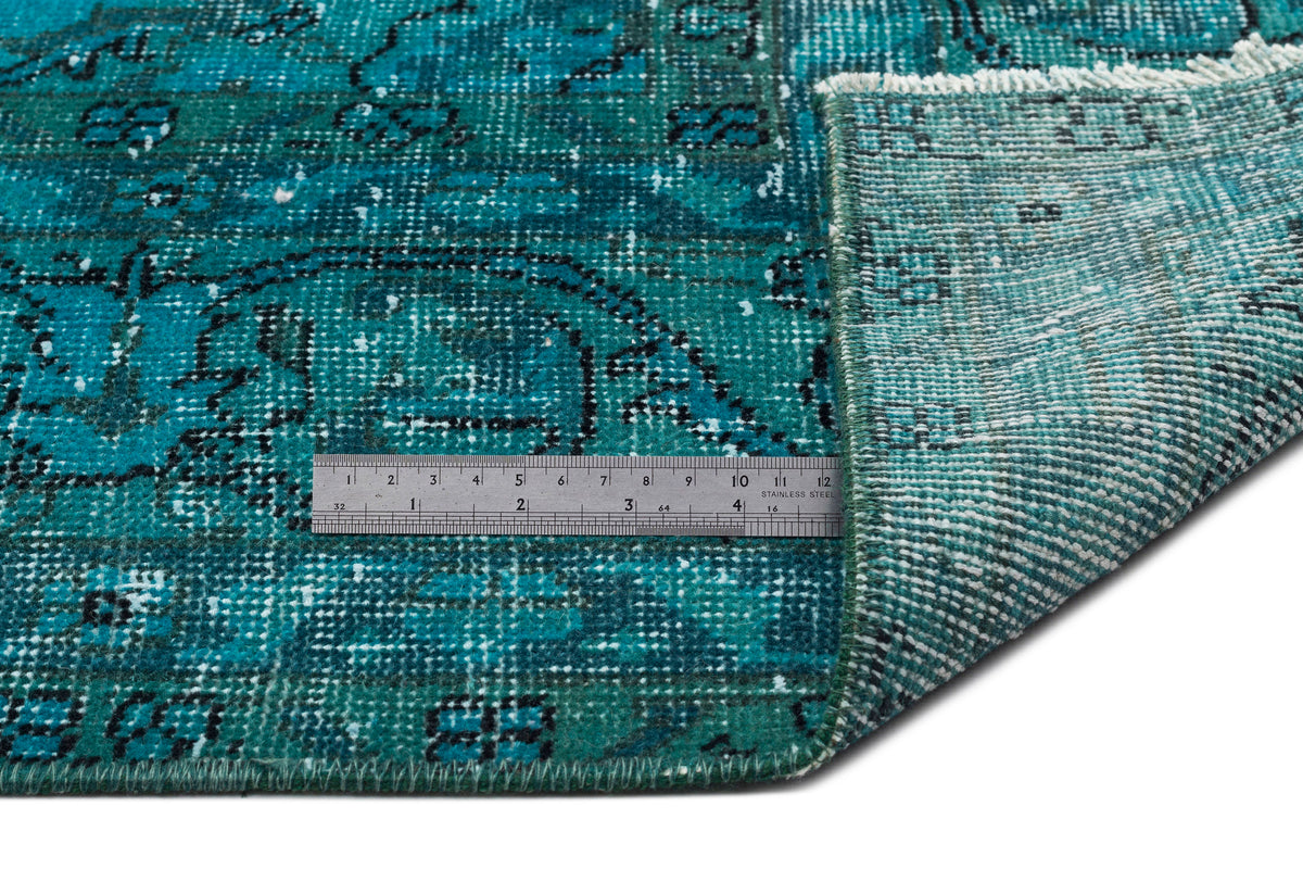 Turquoise  Over Dyed Vintage Rug 6&#39;6&#39;&#39; x 10&#39;11&#39;&#39; ft 197 x 334 cm