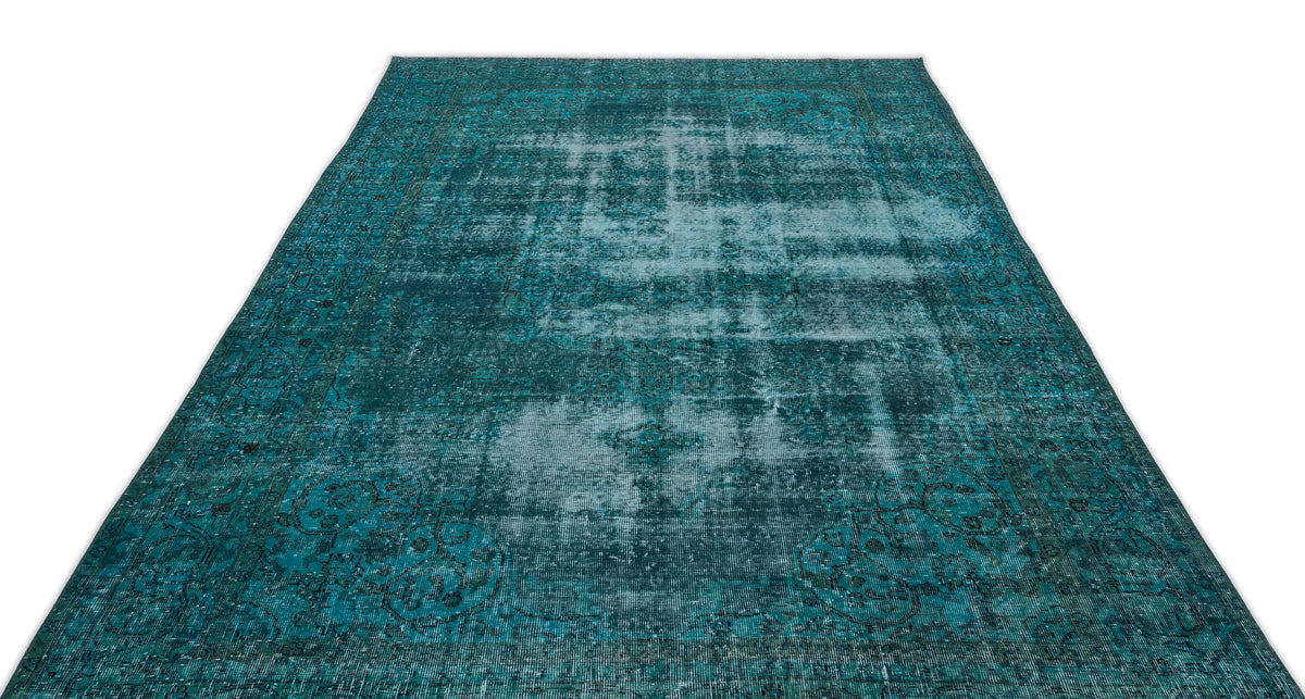 Turquoise  Over Dyed Vintage Rug 6&#39;6&#39;&#39; x 10&#39;11&#39;&#39; ft 197 x 334 cm