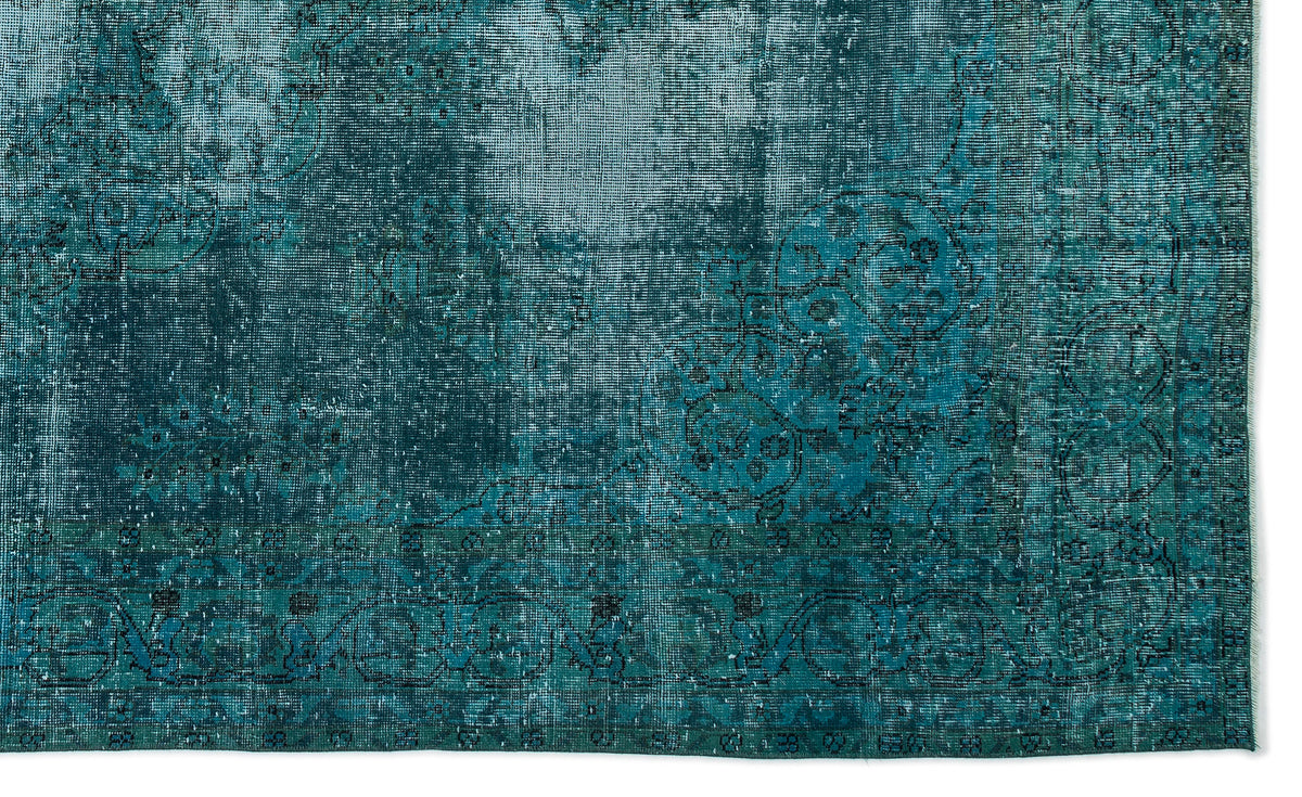 Turquoise  Over Dyed Vintage Rug 6&#39;6&#39;&#39; x 10&#39;11&#39;&#39; ft 197 x 334 cm