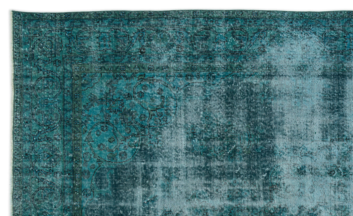 Turquoise  Over Dyed Vintage Rug 6&#39;6&#39;&#39; x 10&#39;11&#39;&#39; ft 197 x 334 cm