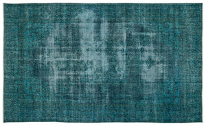 Turquoise  Over Dyed Vintage Rug 6'6'' x 10'11'' ft 197 x 334 cm