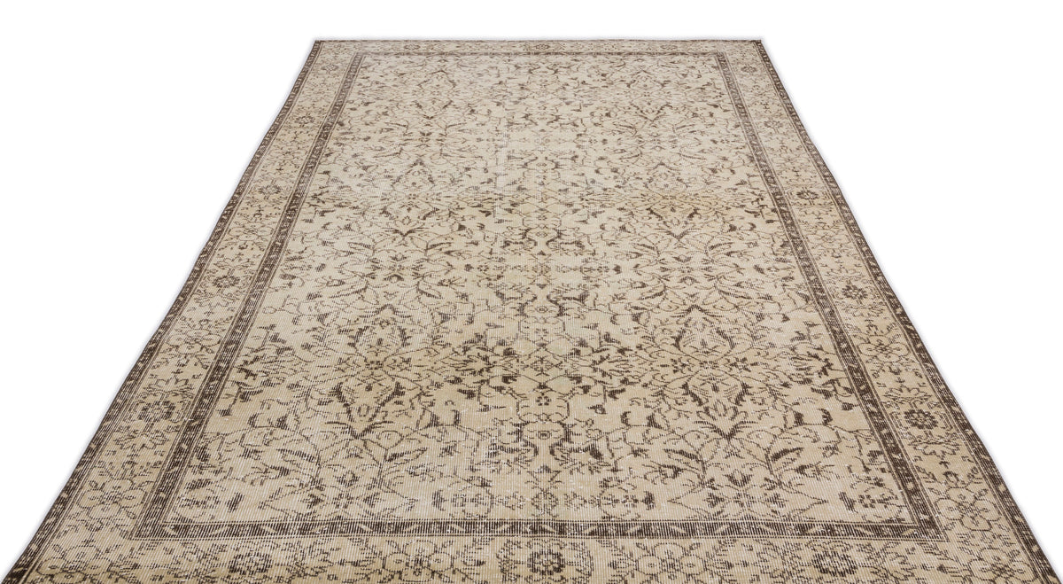 Beige Over Dyed Vintage Rug 6&#39;1&#39;&#39; x 9&#39;11&#39;&#39; ft 186 x 302 cm