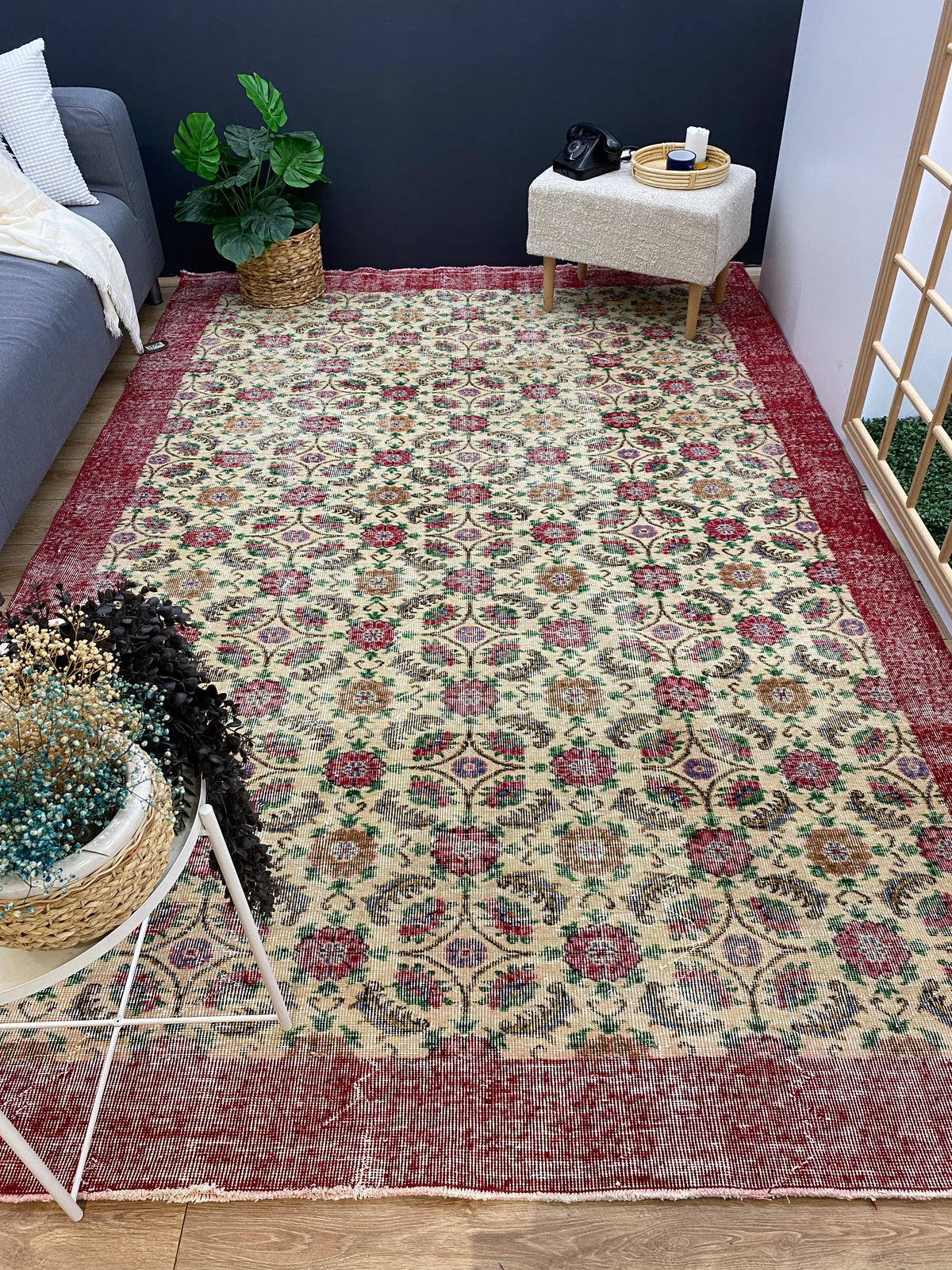 Retro Design Floral Over Dyed Vintage Rug 6&#39;9&#39;&#39; x 10&#39;1&#39;&#39; ft 206 x 308 cm