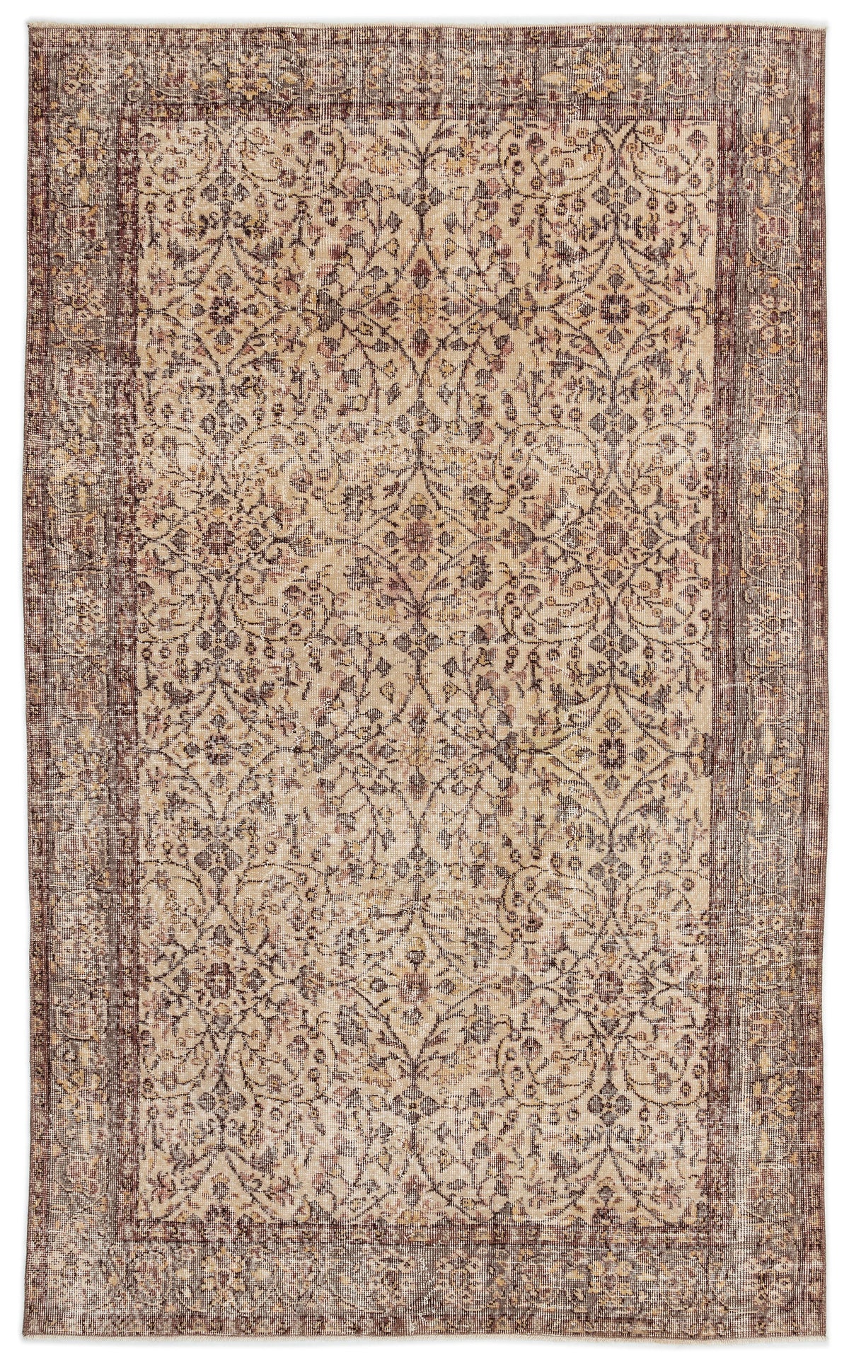 Beige Over Dyed Vintage Rug 5&#39;1&#39;&#39; x 8&#39;8&#39;&#39; ft 156 x 263 cm