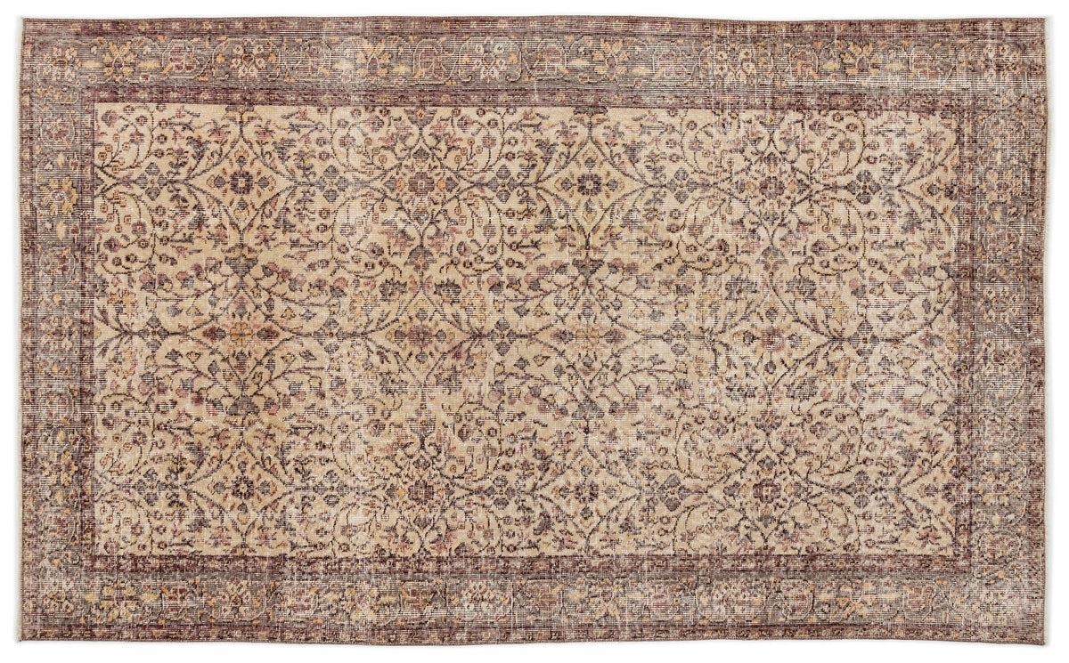 Beige Over Dyed Vintage Rug 5&#39;1&#39;&#39; x 8&#39;8&#39;&#39; ft 156 x 263 cm