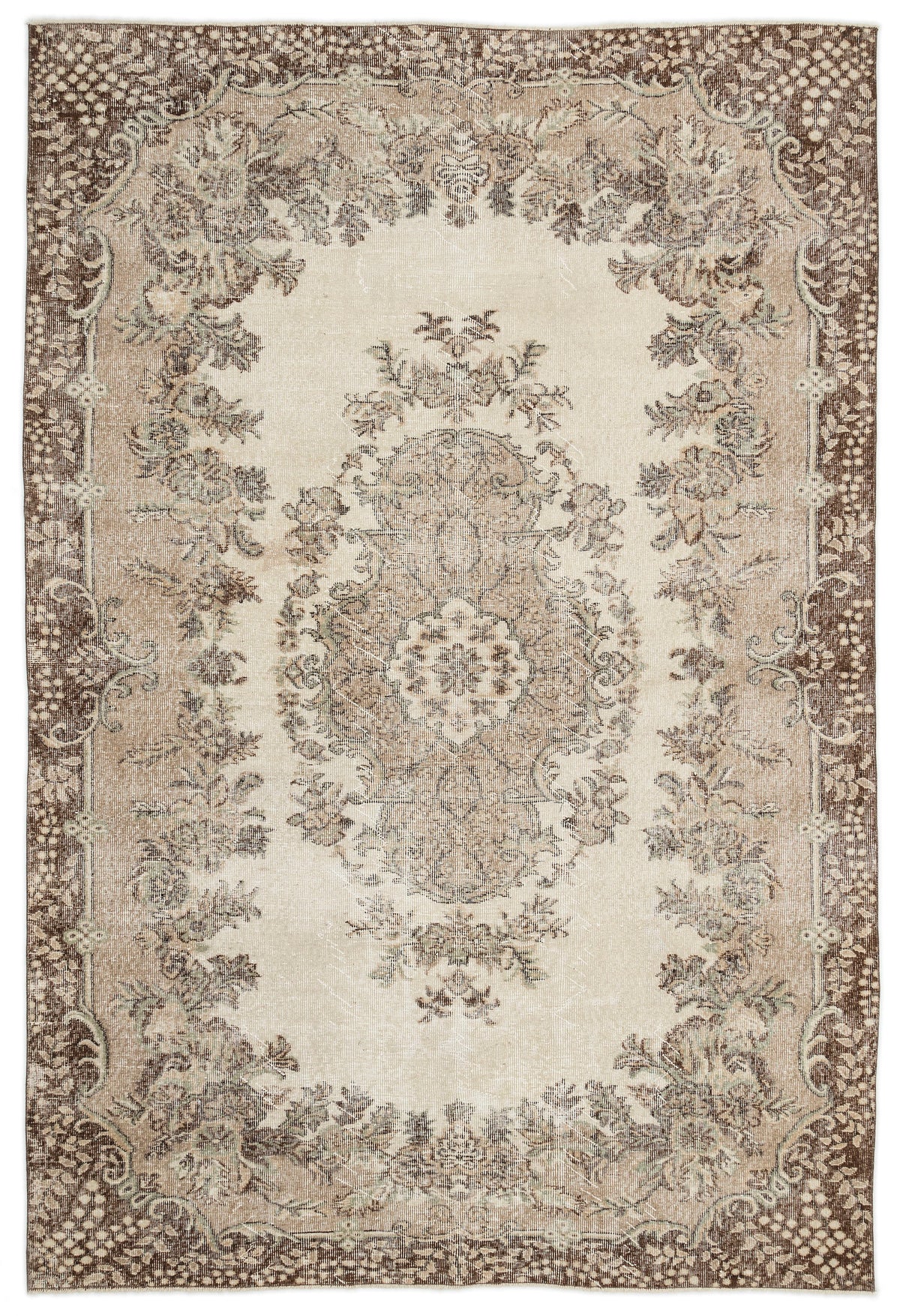 Beige Over Dyed Vintage Rug 6&#39;5&#39;&#39; x 9&#39;9&#39;&#39; ft 195 x 296 cm