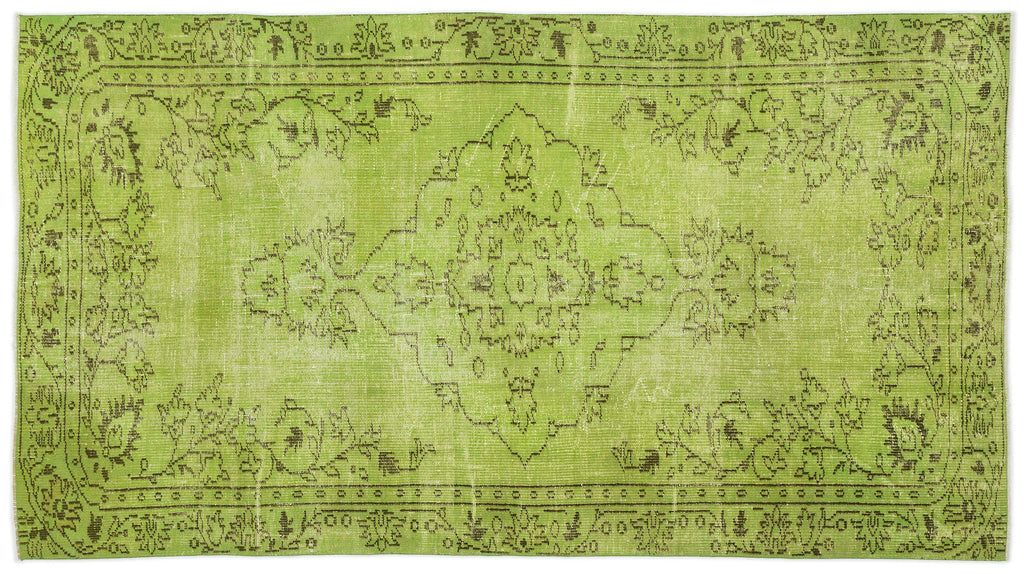 Green Over Dyed Vintage Rug 4'10'' x 8'11'' ft 148 x 271 cm