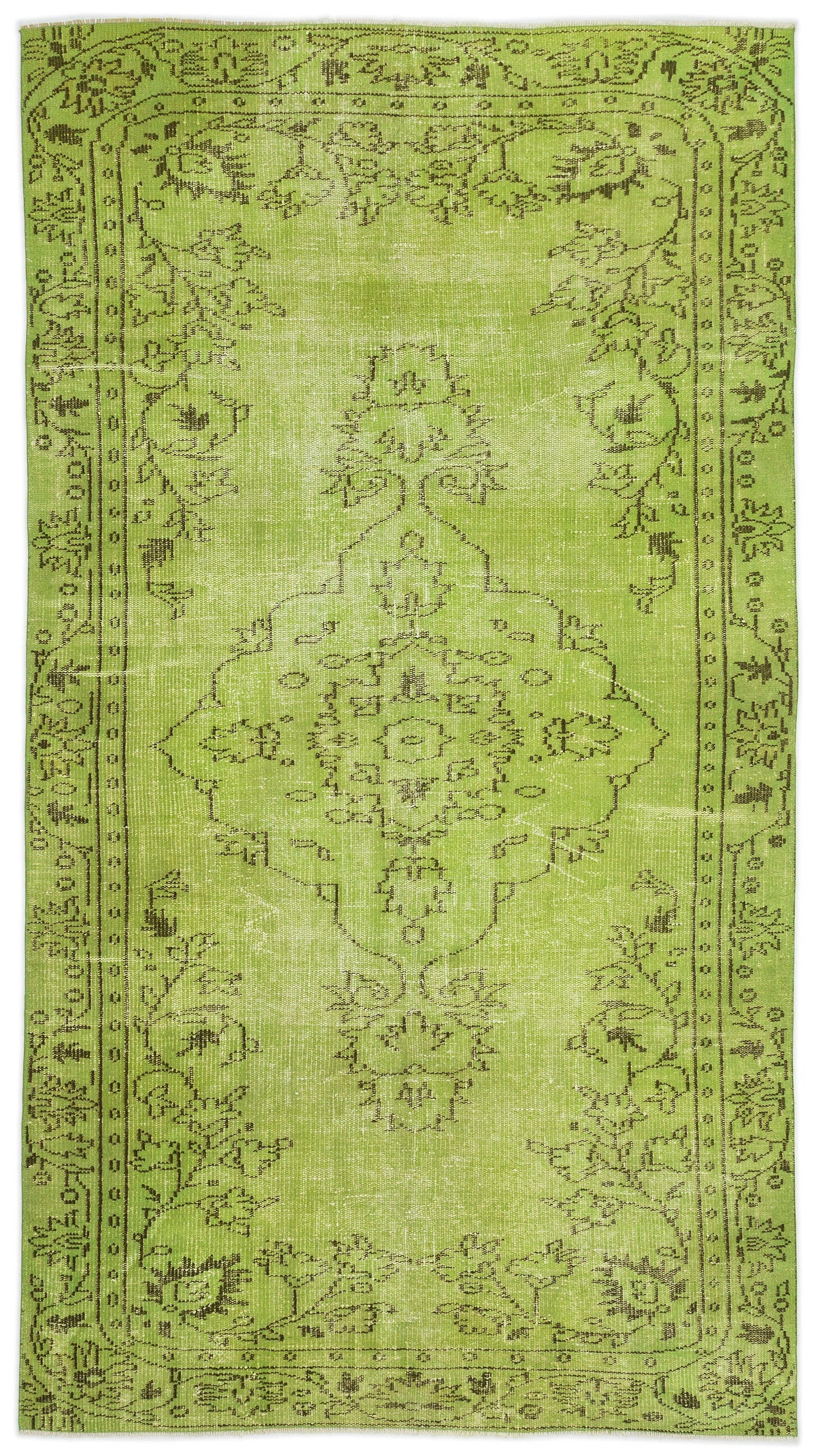 Green Over Dyed Vintage Rug 4&#39;10&#39;&#39; x 8&#39;11&#39;&#39; ft 148 x 271 cm