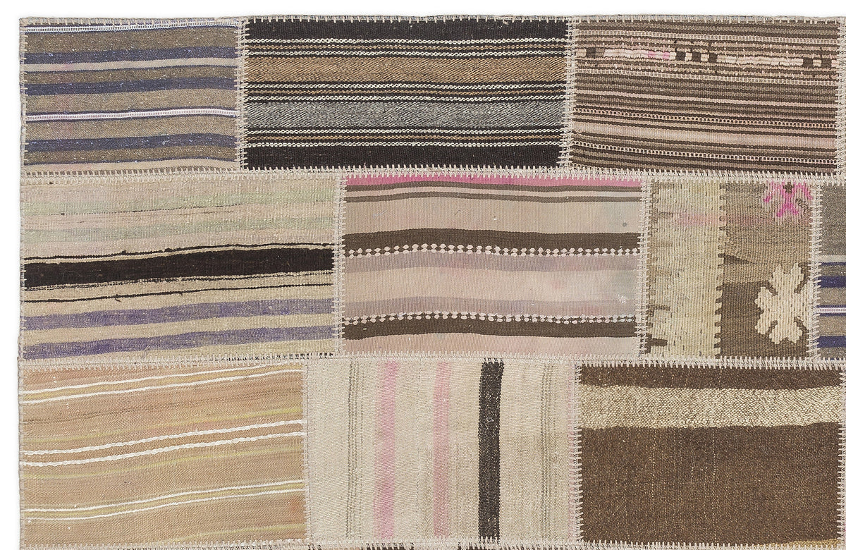 Striped Over Dyed Kilim Patchwork Unique Rug 3&#39;11&#39;&#39; x 5&#39;11&#39;&#39; ft 120 x 180 cm
