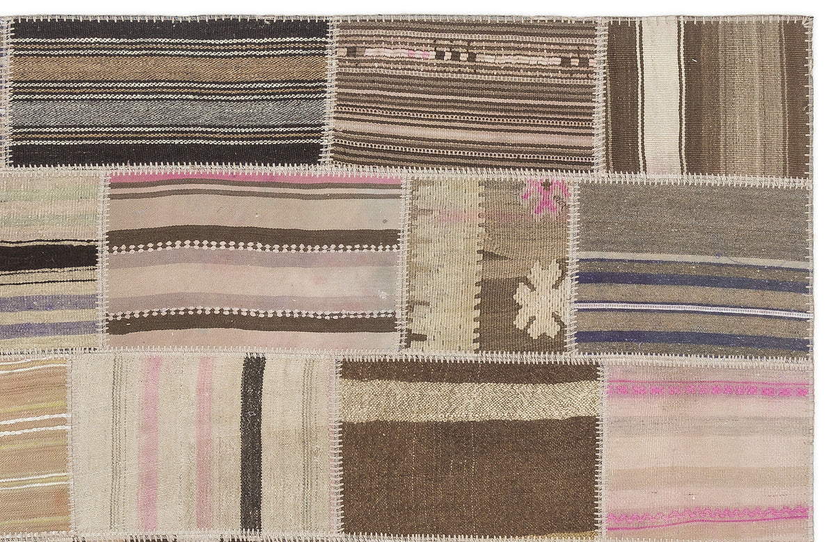 Striped Over Dyed Kilim Patchwork Unique Rug 3&#39;11&#39;&#39; x 5&#39;11&#39;&#39; ft 120 x 180 cm