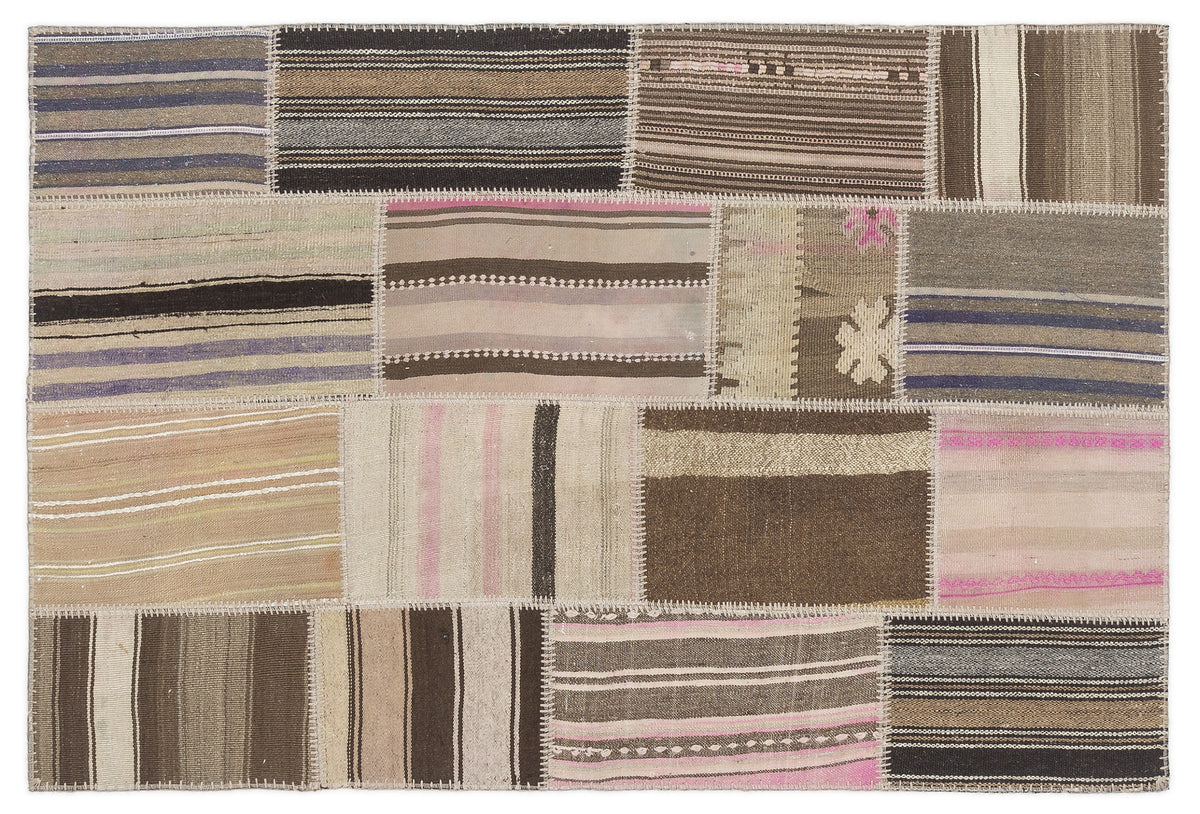 Striped Over Dyed Kilim Patchwork Unique Rug 3&#39;11&#39;&#39; x 5&#39;11&#39;&#39; ft 120 x 180 cm