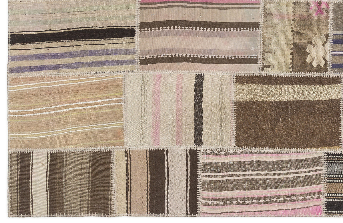 Striped Over Dyed Kilim Patchwork Unique Rug 3&#39;11&#39;&#39; x 5&#39;11&#39;&#39; ft 120 x 180 cm