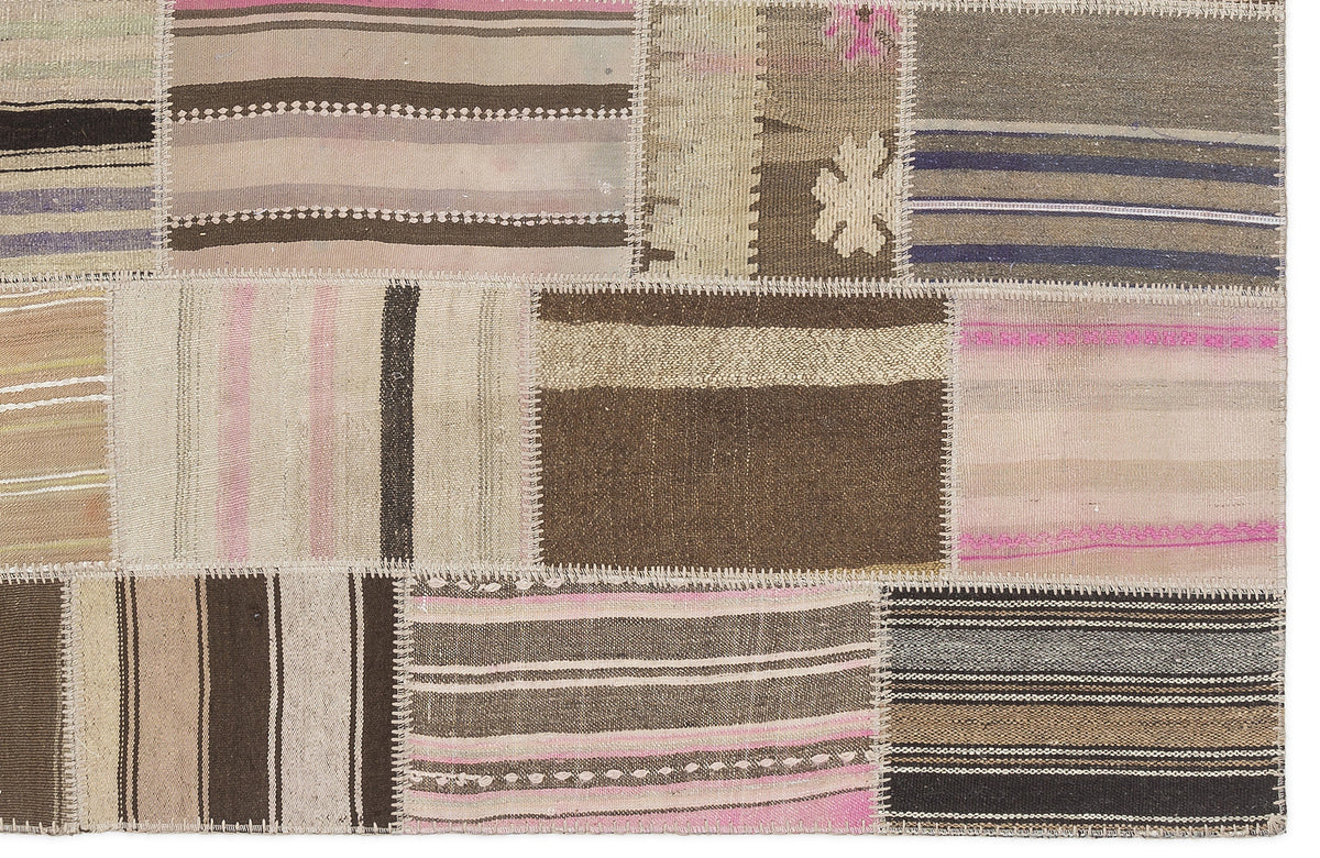 Striped Over Dyed Kilim Patchwork Unique Rug 3&#39;11&#39;&#39; x 5&#39;11&#39;&#39; ft 120 x 180 cm
