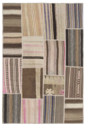 Striped Over Dyed Kilim Patchwork Unique Rug 3'11'' x 5'11'' ft 120 x 180 cm