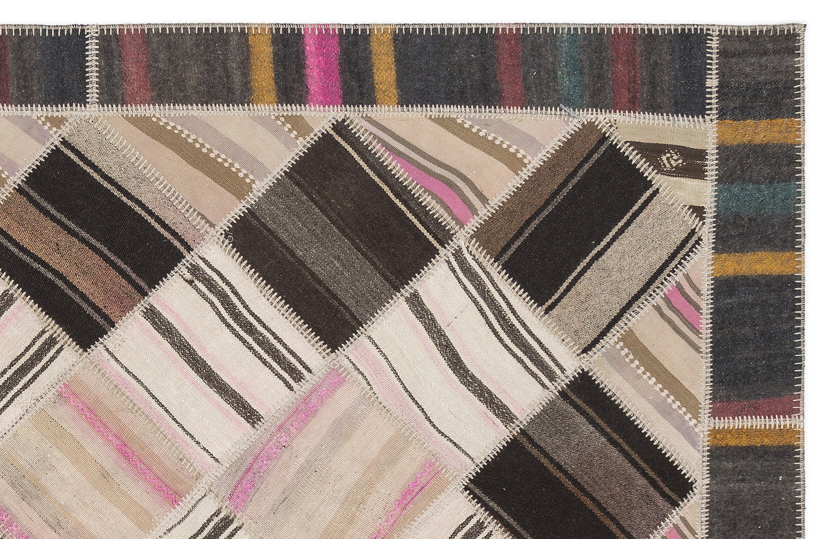 Striped Over Dyed Kilim Patchwork Unique Rug 5&#39;7&#39;&#39; x 8&#39;5&#39;&#39; ft 170 x 256 cm