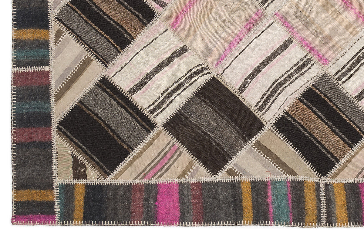 Striped Over Dyed Kilim Patchwork Unique Rug 5&#39;7&#39;&#39; x 8&#39;5&#39;&#39; ft 170 x 256 cm