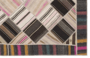 Striped Over Dyed Kilim Patchwork Unique Rug 5'7'' x 8'5'' ft 170 x 256 cm