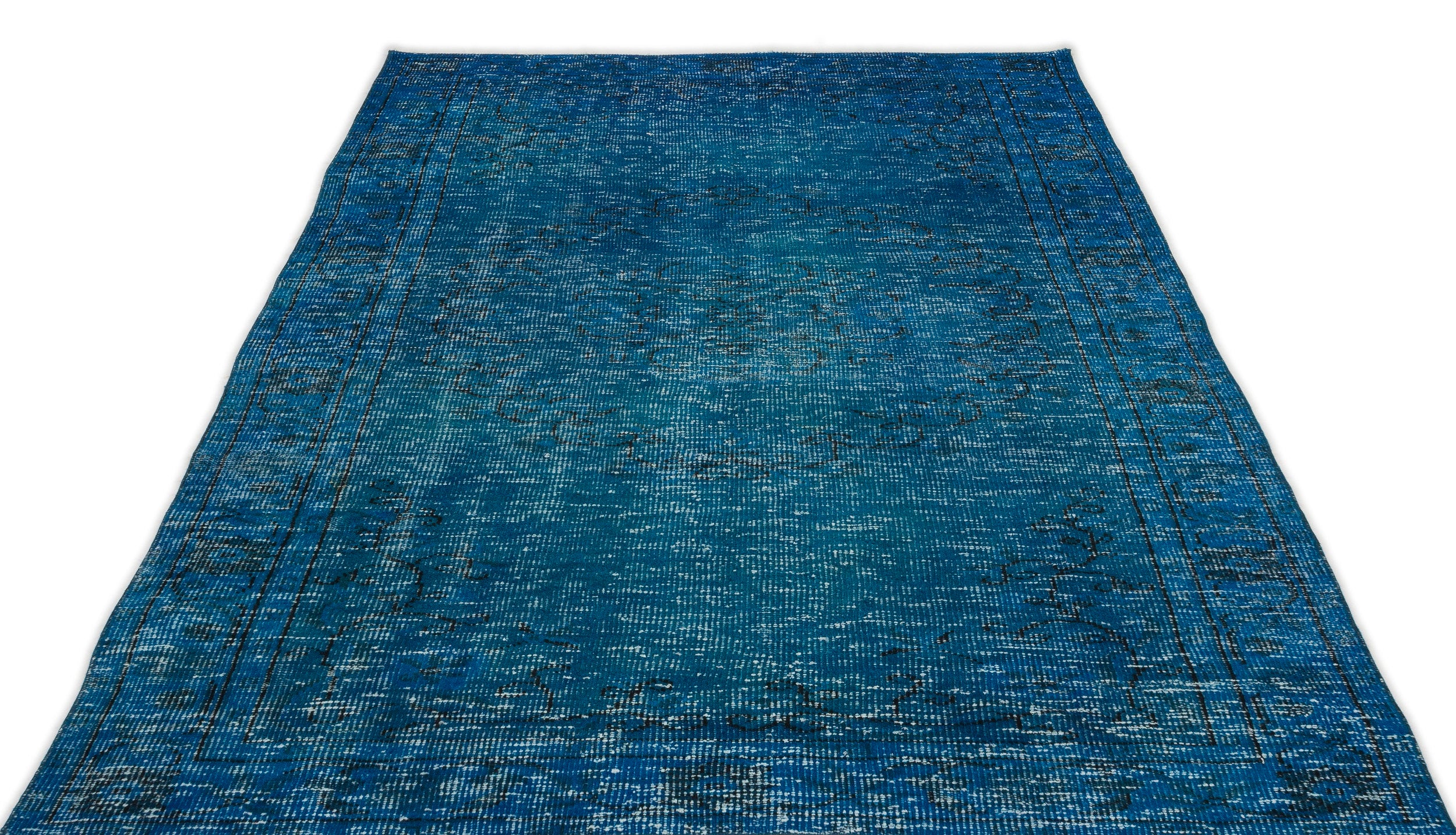 Turquoise  Over Dyed Vintage Rug 5'1'' x 8'10'' ft 154 x 268 cm