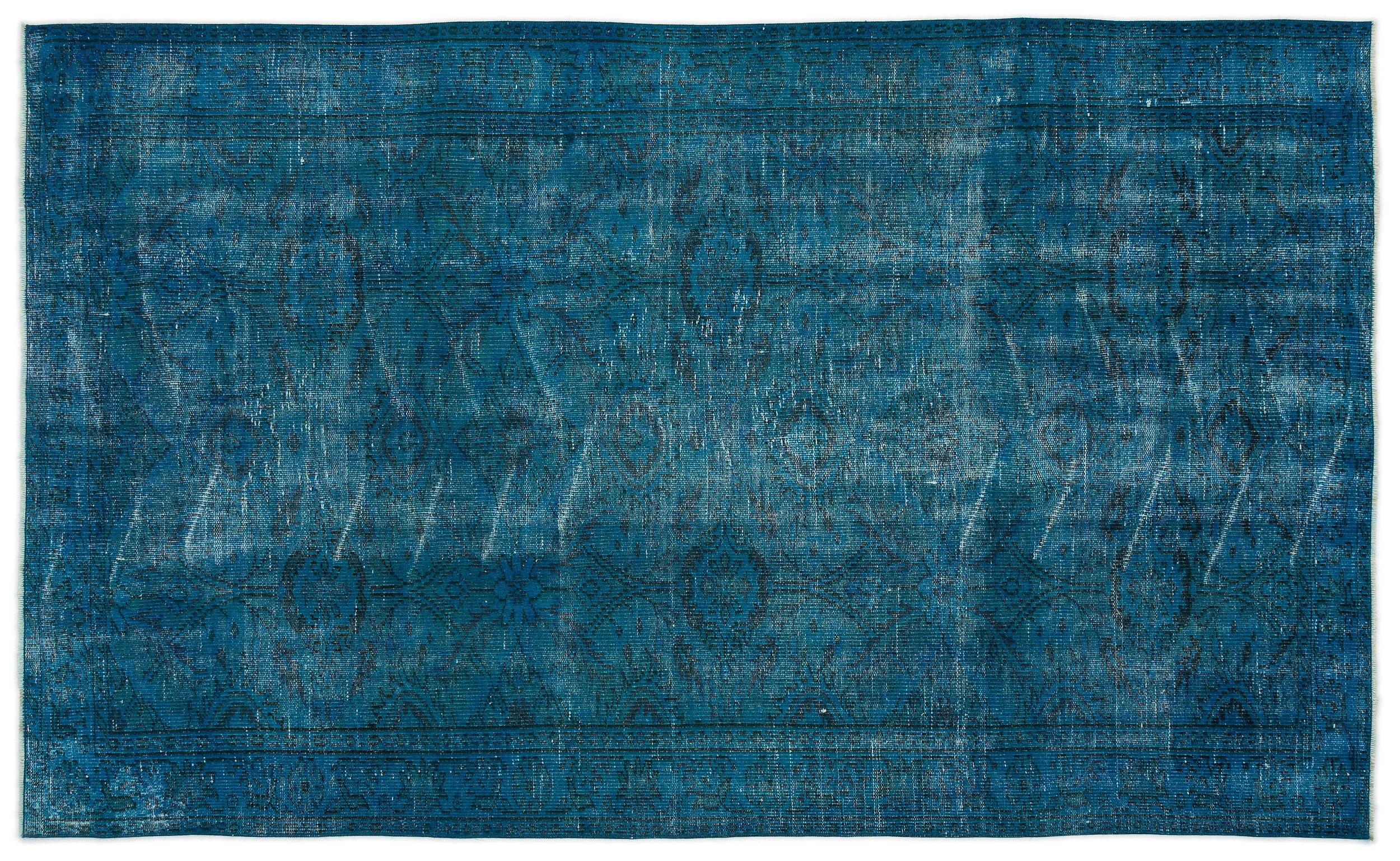 Turquoise  Over Dyed Vintage Rug 5'3'' x 8'9'' ft 160 x 266 cm