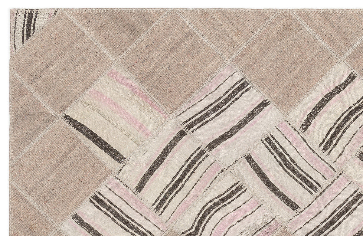 Striped Over Dyed Kilim Patchwork Unique Rug 4&#39;4&#39;&#39; x 7&#39;3&#39;&#39; ft 133 x 222 cm