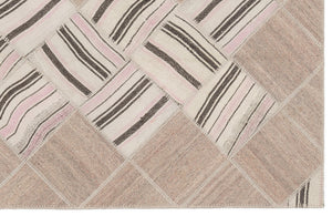 Striped Over Dyed Kilim Patchwork Unique Rug 4'4'' x 7'3'' ft 133 x 222 cm