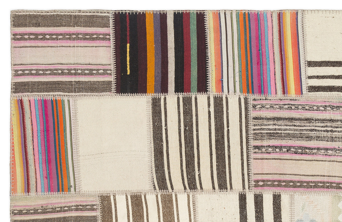 Striped Over Dyed Kilim Patchwork Unique Rug 5&#39;3&#39;&#39; x 7&#39;7&#39;&#39; ft 160 x 230 cm