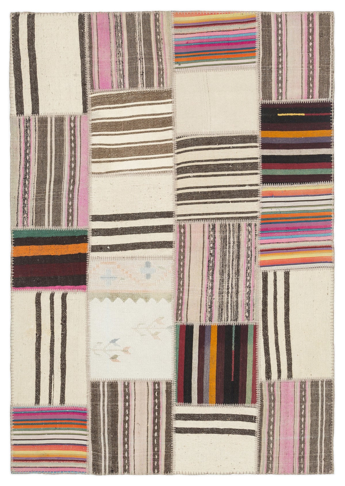Striped Over Dyed Kilim Patchwork Unique Rug 5&#39;3&#39;&#39; x 7&#39;7&#39;&#39; ft 160 x 230 cm