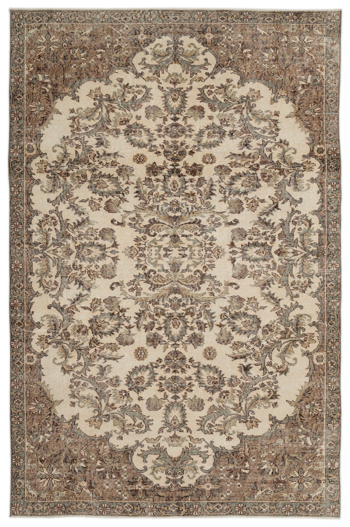 Beige Over Dyed Vintage Rug 6&#39;4&#39;&#39; x 9&#39;9&#39;&#39; ft 194 x 298 cm