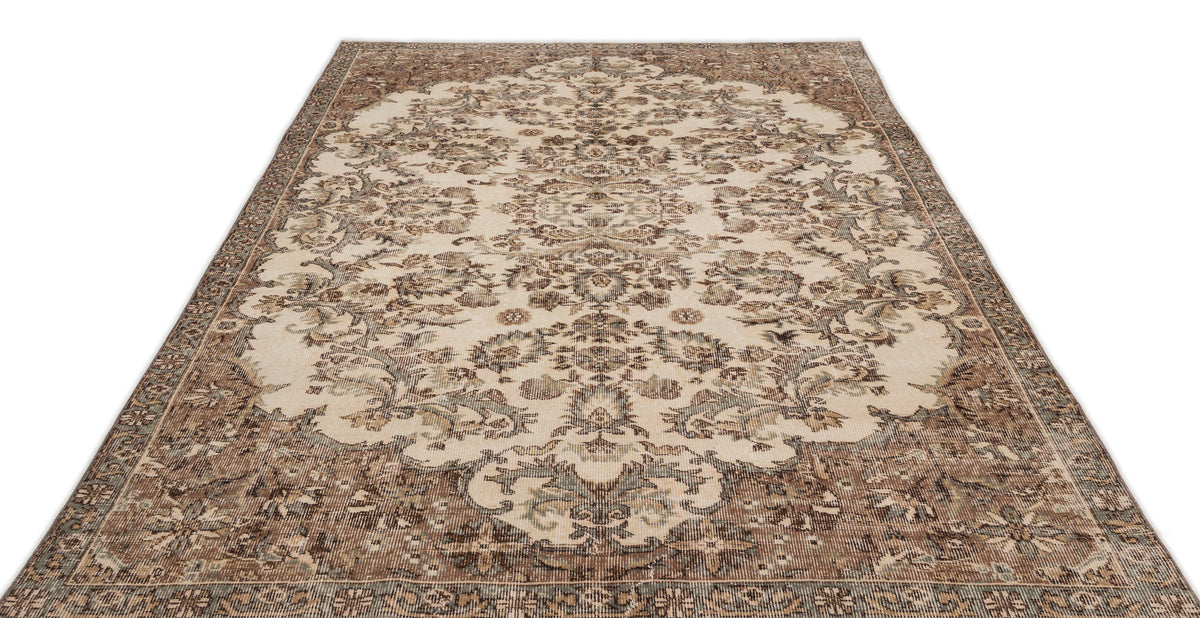 Beige Over Dyed Vintage Rug 6&#39;4&#39;&#39; x 9&#39;9&#39;&#39; ft 194 x 298 cm