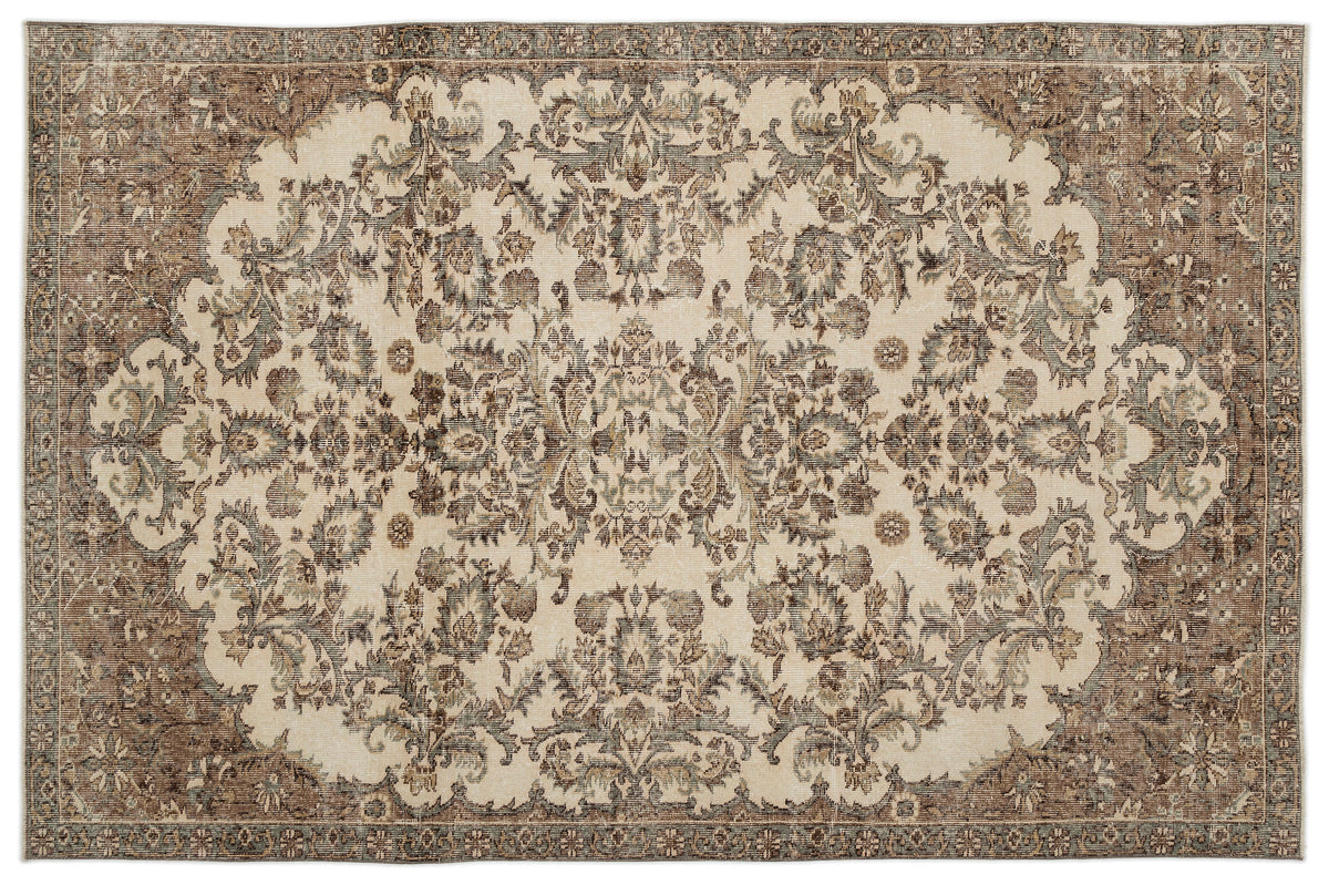 Beige Over Dyed Vintage Rug 6&#39;4&#39;&#39; x 9&#39;9&#39;&#39; ft 194 x 298 cm
