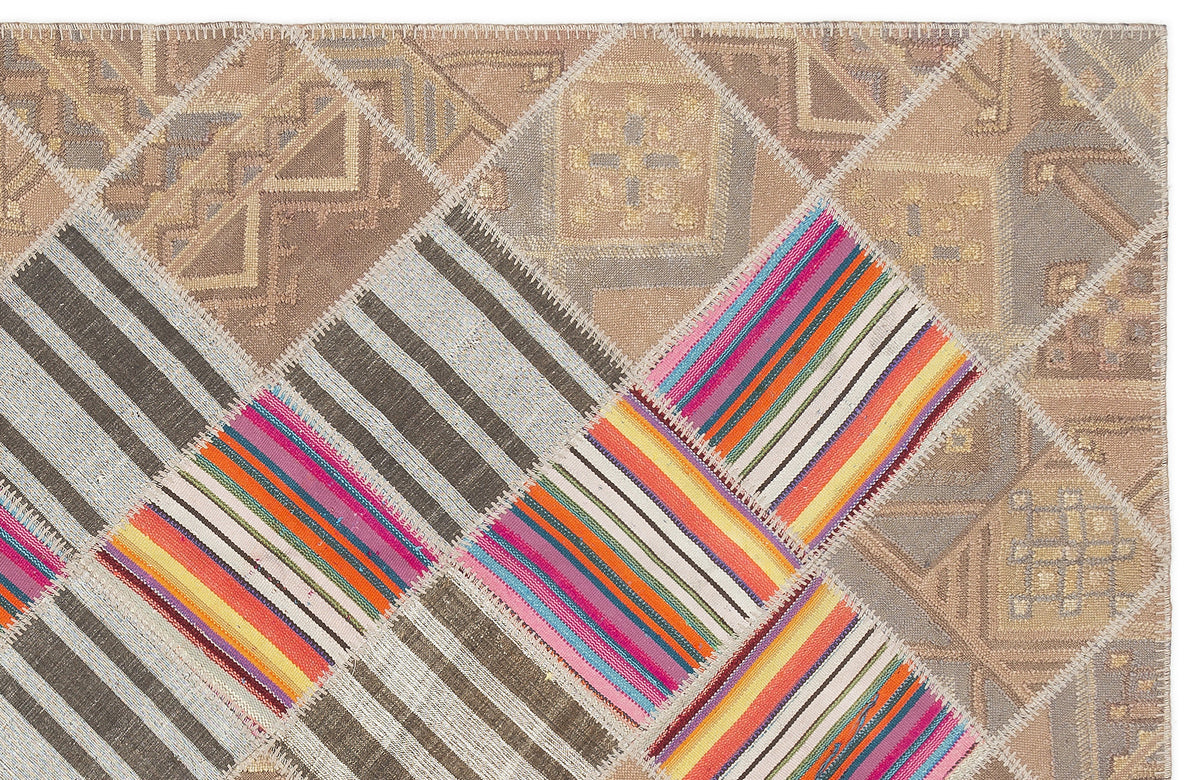 Striped Over Dyed Kilim Patchwork Unique Rug 4&#39;4&#39;&#39; x 7&#39;3&#39;&#39; ft 132 x 222 cm