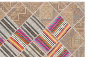 Striped Over Dyed Kilim Patchwork Unique Rug 4'4'' x 7'3'' ft 132 x 222 cm