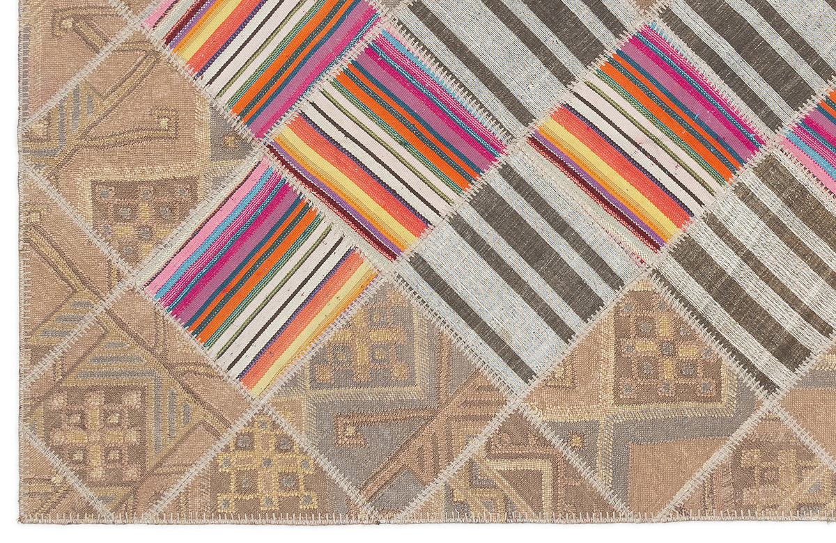 Striped Over Dyed Kilim Patchwork Unique Rug 4&#39;4&#39;&#39; x 7&#39;3&#39;&#39; ft 132 x 222 cm