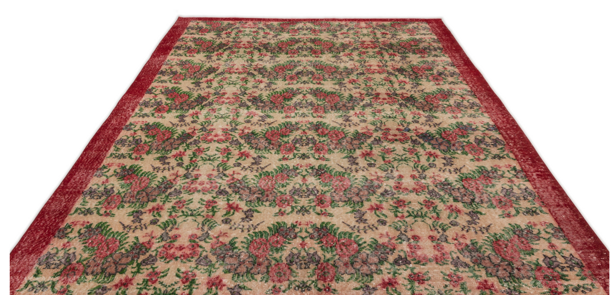 Retro Design Floral Over Dyed Vintage Rug 7&#39;0&#39;&#39; x 10&#39;3&#39;&#39; ft 214 x 313 cm