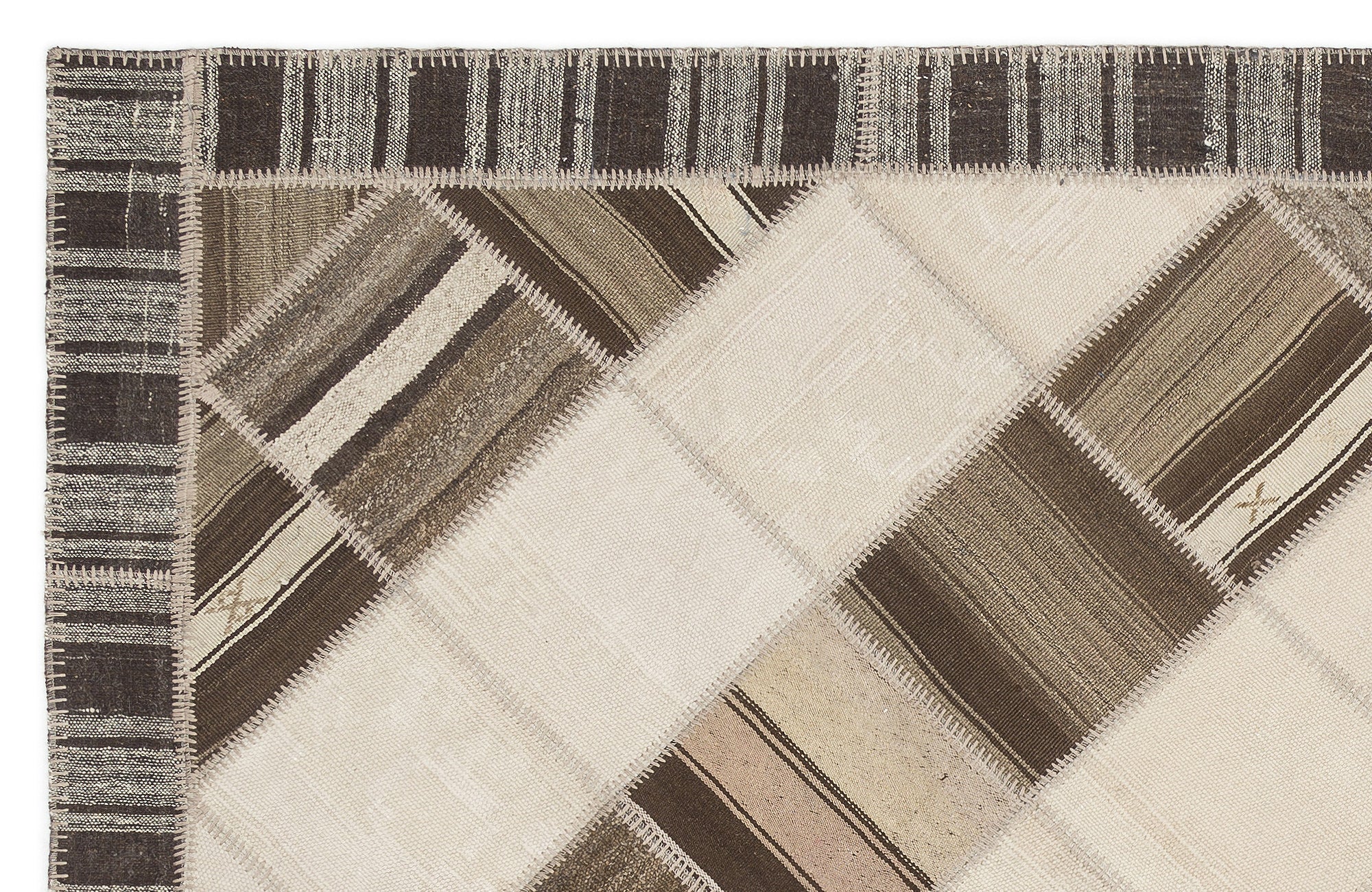 Striped Over Dyed Kilim Patchwork Unique Rug 6'11'' x 9'11'' ft 210 x 303 cm