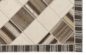 Striped Over Dyed Kilim Patchwork Unique Rug 6'11'' x 9'11'' ft 210 x 303 cm