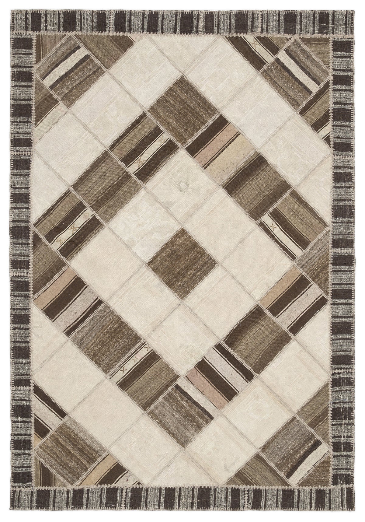 Striped Over Dyed Kilim Patchwork Unique Rug 6&#39;11&#39;&#39; x 9&#39;11&#39;&#39; ft 210 x 303 cm