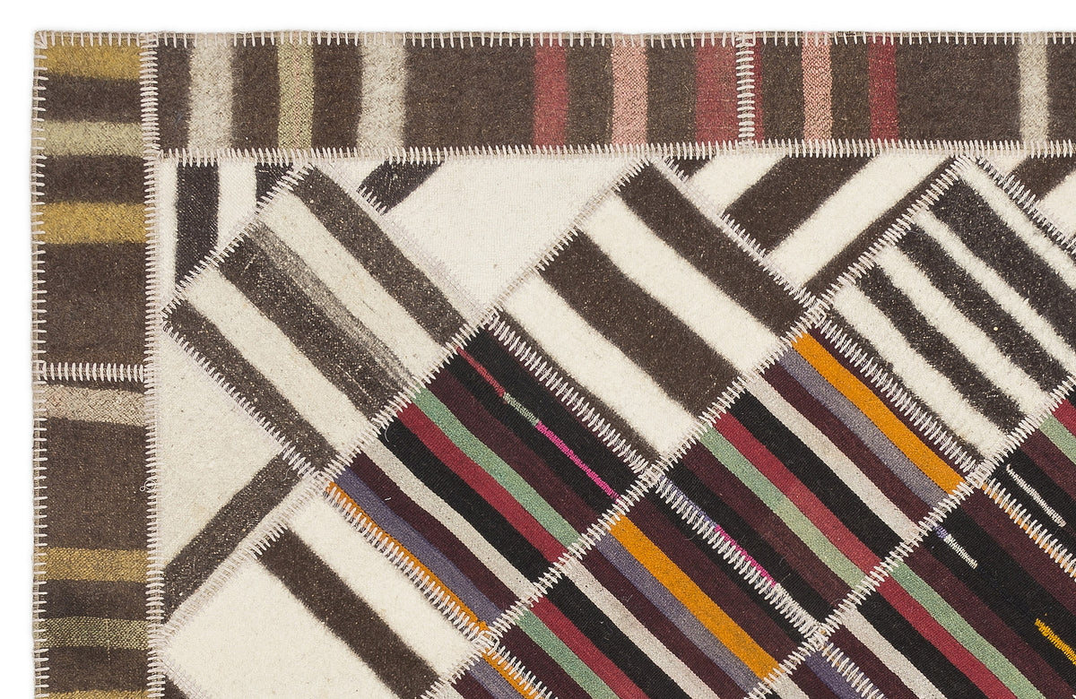 Striped Over Dyed Kilim Patchwork Unique Rug 5&#39;6&#39;&#39; x 7&#39;8&#39;&#39; ft 168 x 233 cm