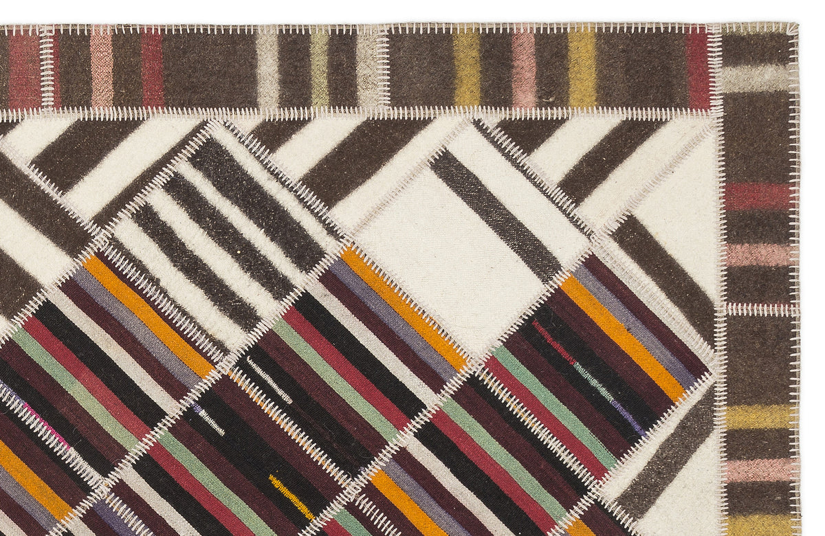 Striped Over Dyed Kilim Patchwork Unique Rug 5&#39;6&#39;&#39; x 7&#39;8&#39;&#39; ft 168 x 233 cm