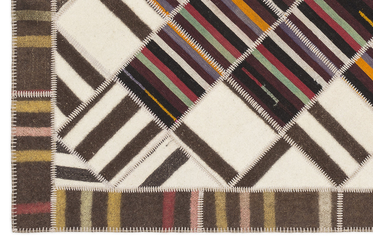 Striped Over Dyed Kilim Patchwork Unique Rug 5&#39;6&#39;&#39; x 7&#39;8&#39;&#39; ft 168 x 233 cm