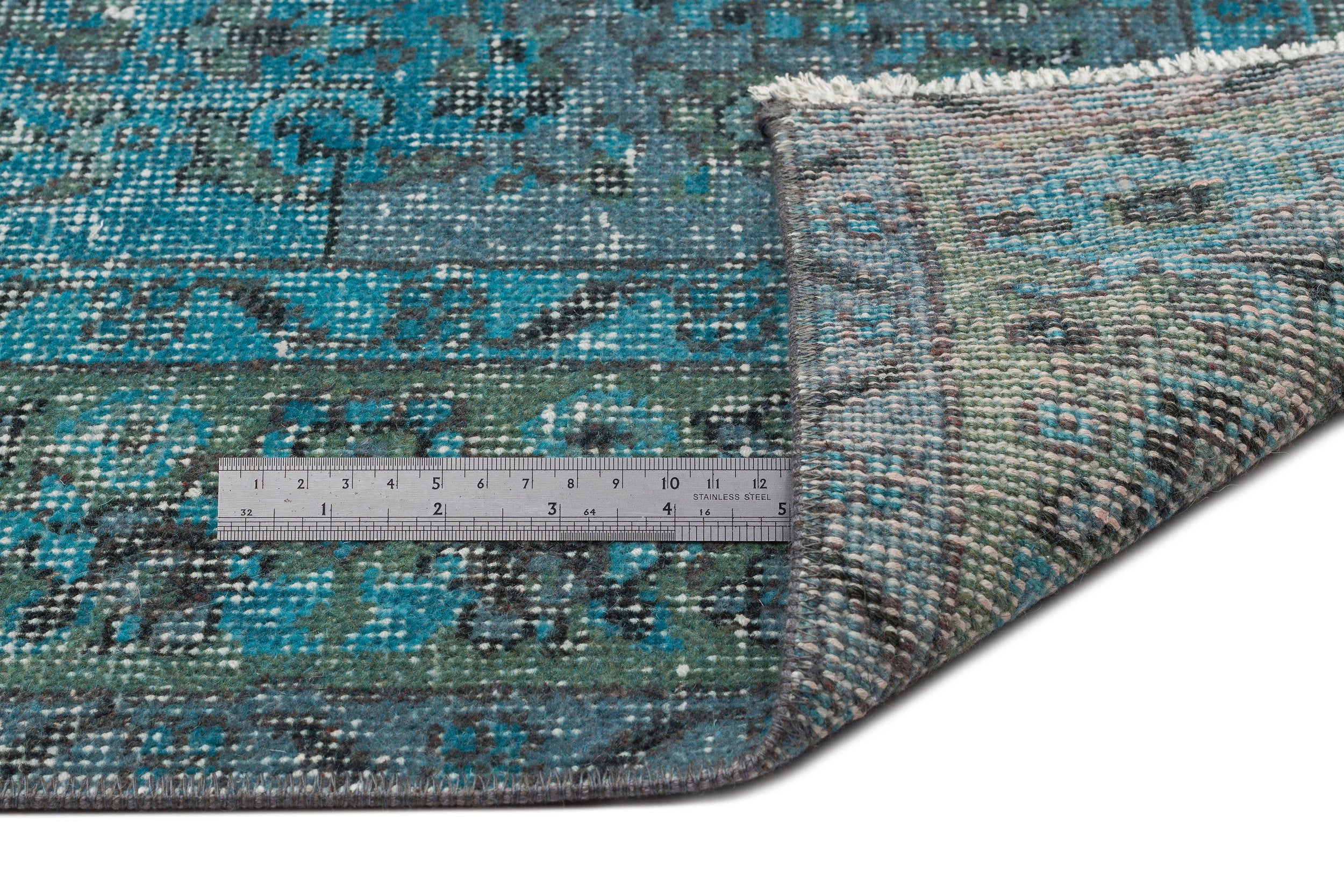 Turquoise  Over Dyed Vintage Rug 5'8'' x 9'0'' ft 173 x 275 cm