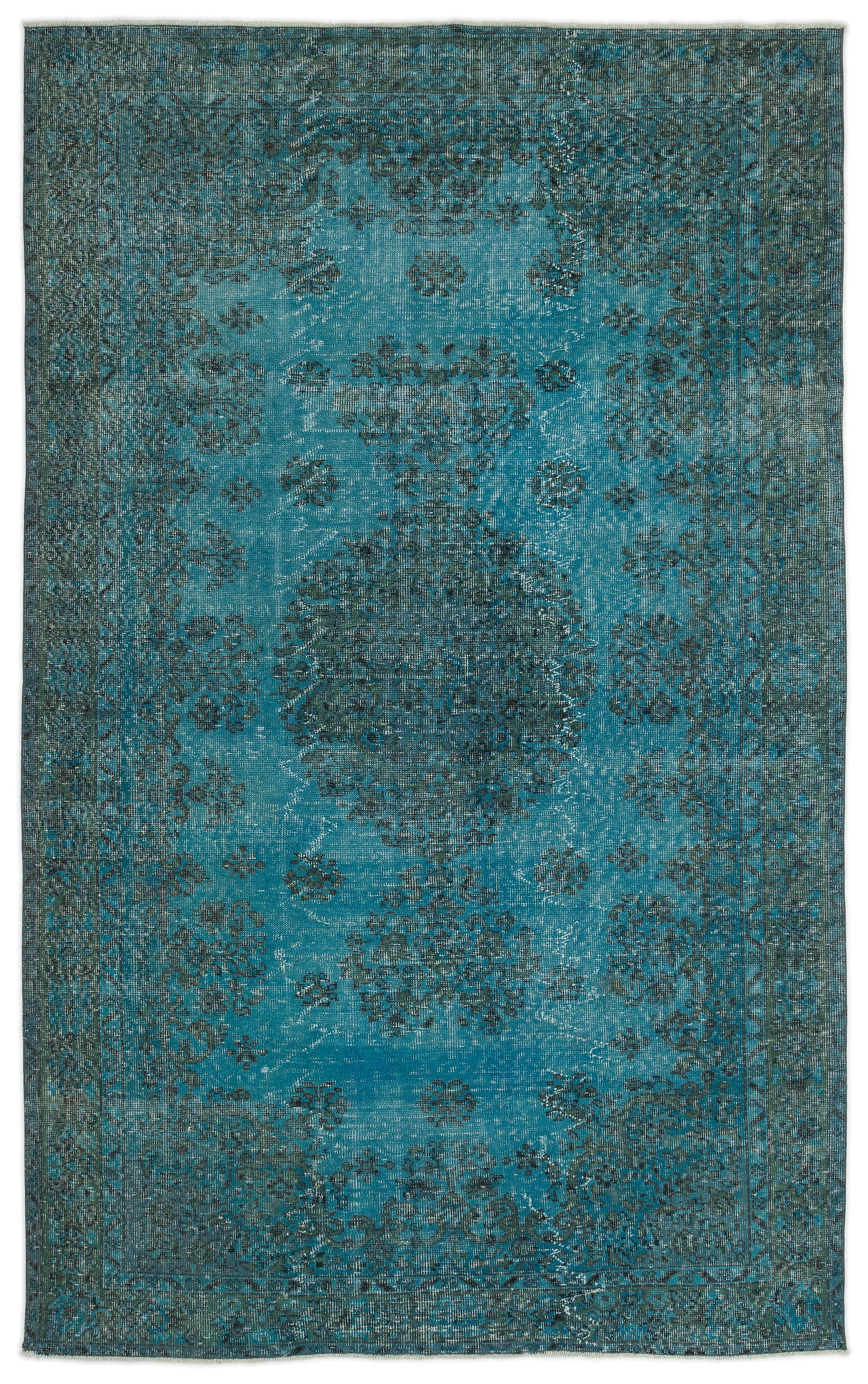 Turquoise  Over Dyed Vintage Rug 5'8'' x 9'0'' ft 173 x 275 cm
