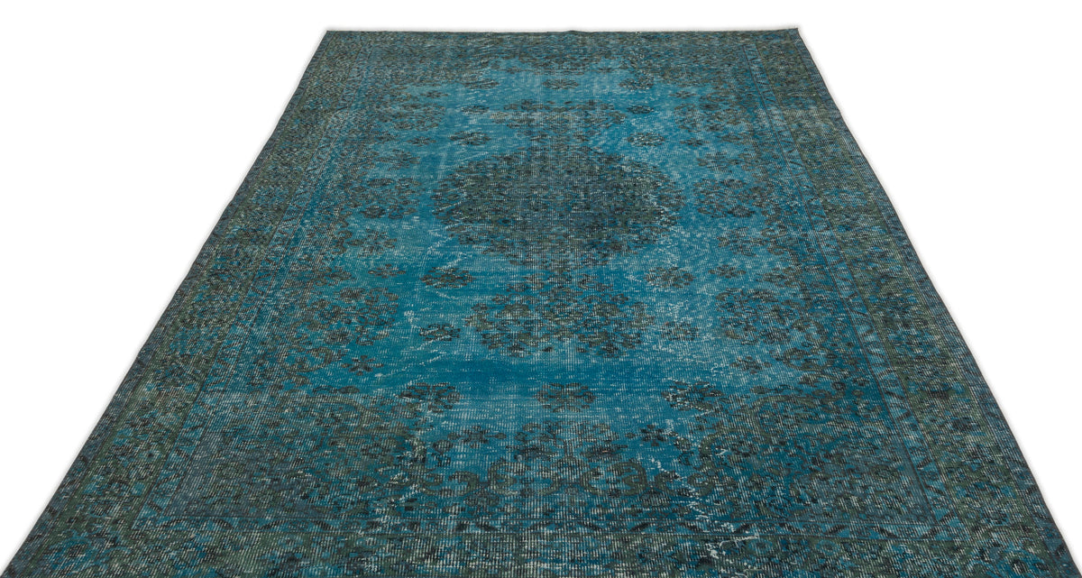 Turquoise  Over Dyed Vintage Rug 5&#39;8&#39;&#39; x 9&#39;0&#39;&#39; ft 173 x 275 cm