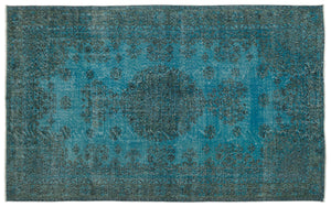 Turquoise  Over Dyed Vintage Rug 5'8'' x 9'0'' ft 173 x 275 cm